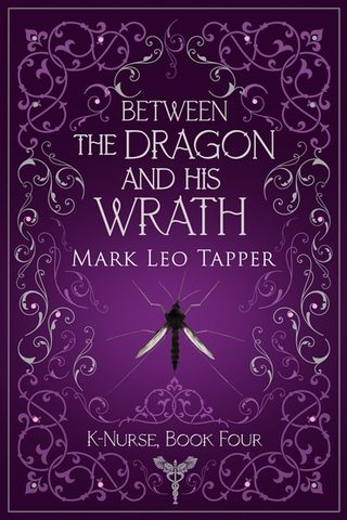 Cover of 'Between the Dragon and his Wrath' - A purple background with a mosquito.