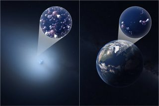 Artist's impression comparing semi-heavy water in the interstellar comet 3I/ATLAS and Earth.