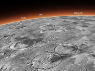 A sample image from the CTX mosaic explorer, showing craters being explored by rovers.