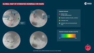 A map of the hydrated minerals on Mars.