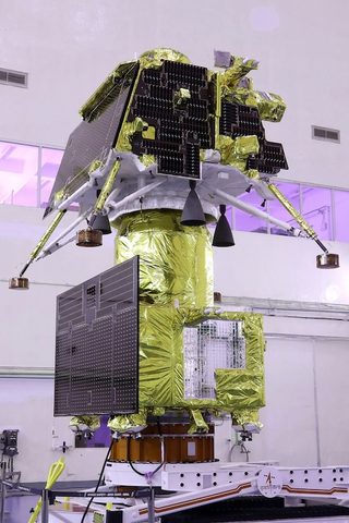 The Indian Space Research Organisation's (ISRO) Chandrayaan-3 Moon mission in the clean room.
